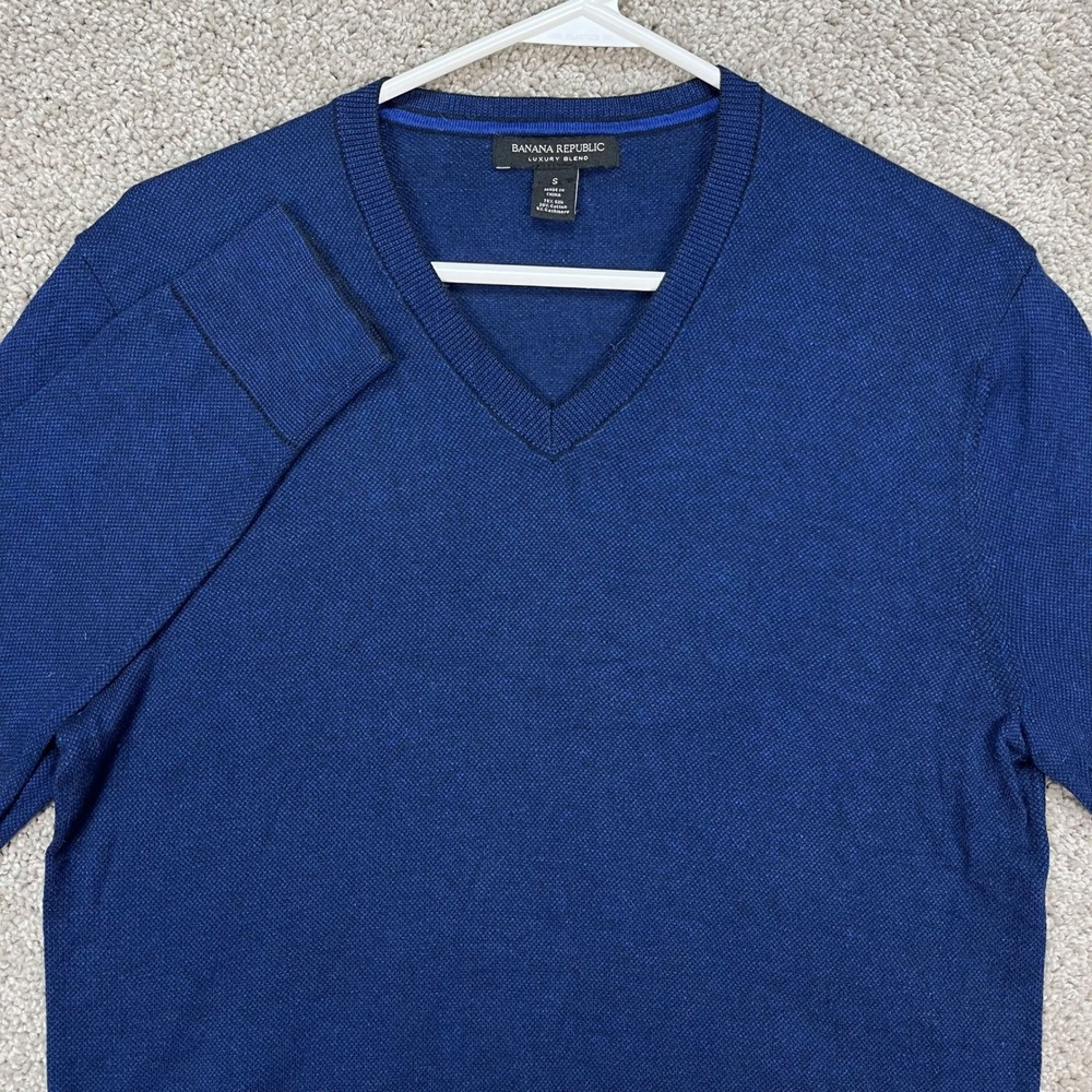 Banana Republic Sweater Mens Small Blue Long‎ Sleeve V-Neck Silk Cashmere Blend